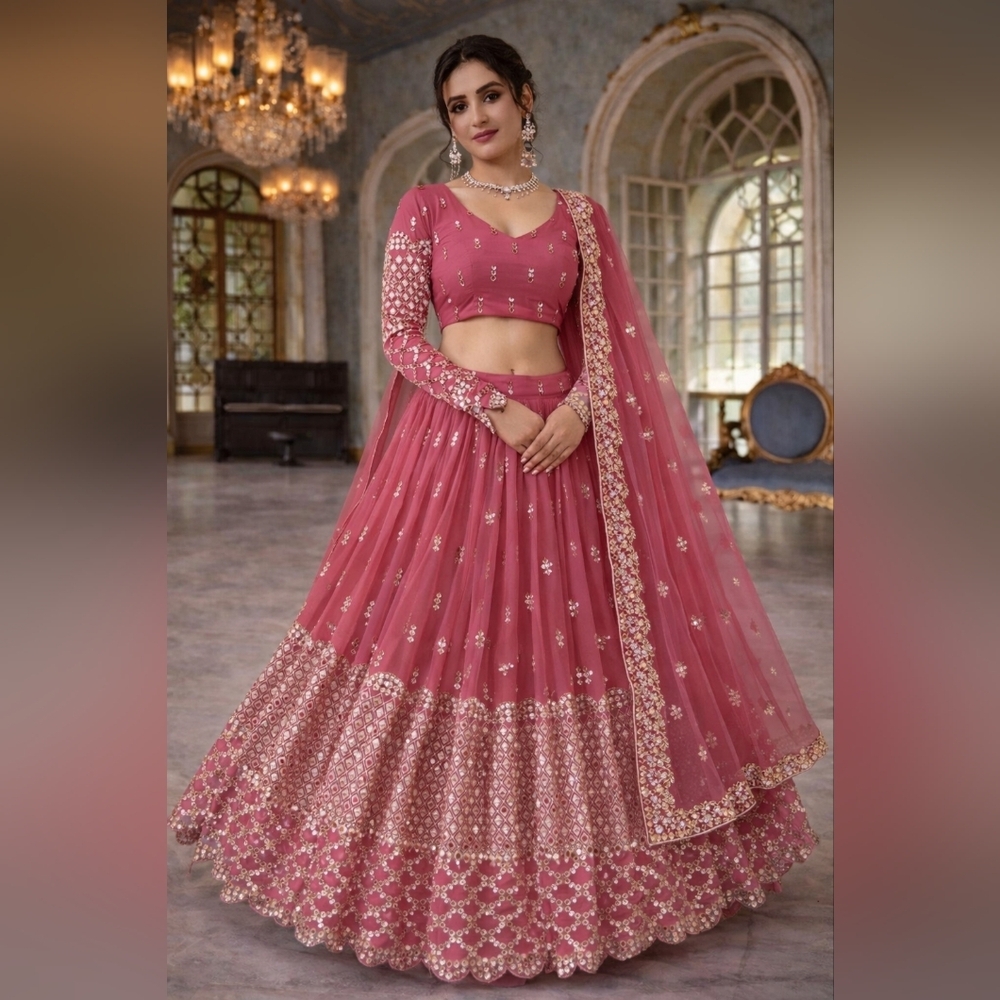 Pink Sequin Zari Embroidery Work Lehenga Choli